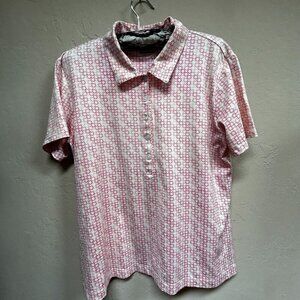 EP Pro Tour Tech Women's Athletic Golf Polo Shirt XL Button Up Floral Pink